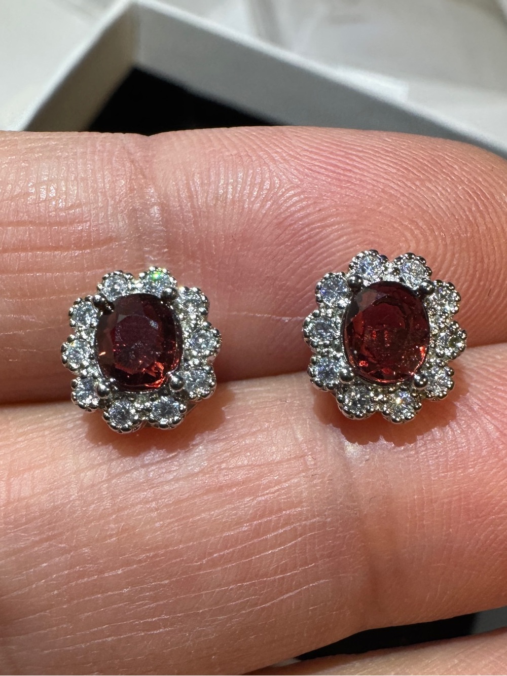 Garnet 925 Sterling silverHalo Stud Earrings